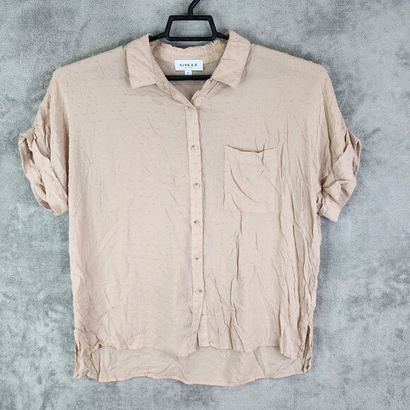 Women's Beige Gilli Blouse Top Button-Up Polka Dot Pattern Short Sleeve Size 1X - Picture 2 of 12